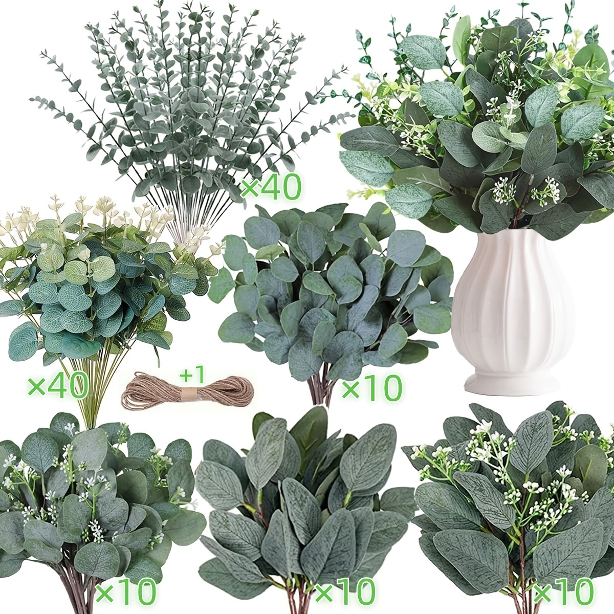 60/120 Stk., Knstliche Blumen, 6 Mischungen von Eukalyptusblttern und  Stielen im Grohandel, Knstliche Silberne Dollar-Eukalyptusbltter zum *  Trockene Eukalyptusbndel, Knstliches ...