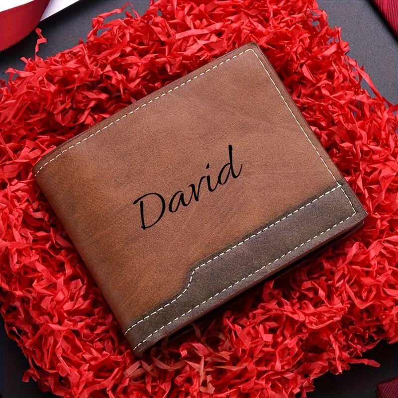 TEMU 1 Personalized Men's Wallet, Horizontal Bifold Pu Wallet With Contrast Stitching, Multi-card Slots, Vintage Style