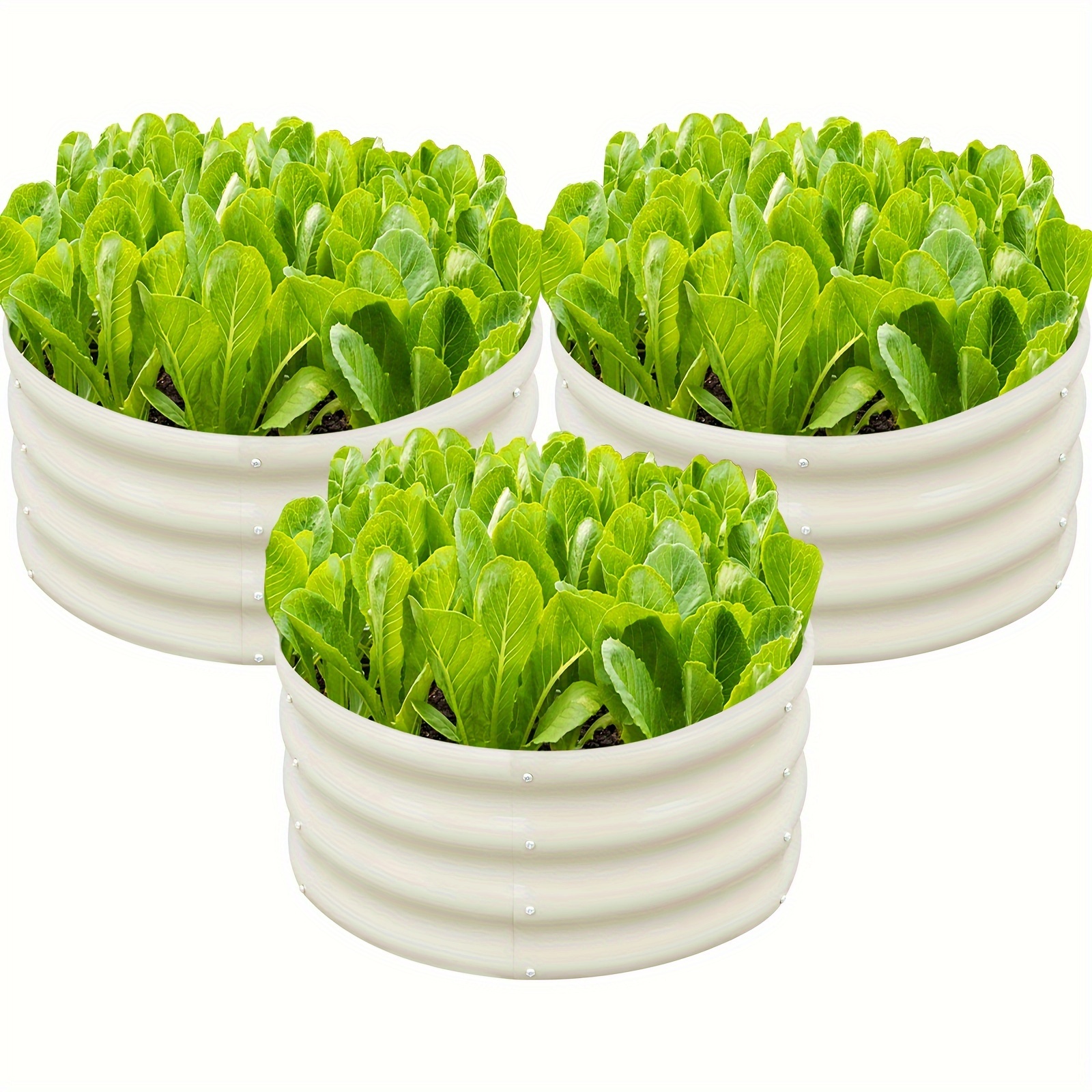 

3 Pcs 2x2x1ft Round Raised Garden Bed Kit Outdoor, Large Raised , Metal Planter Box For Planting Plants Vegetables, White