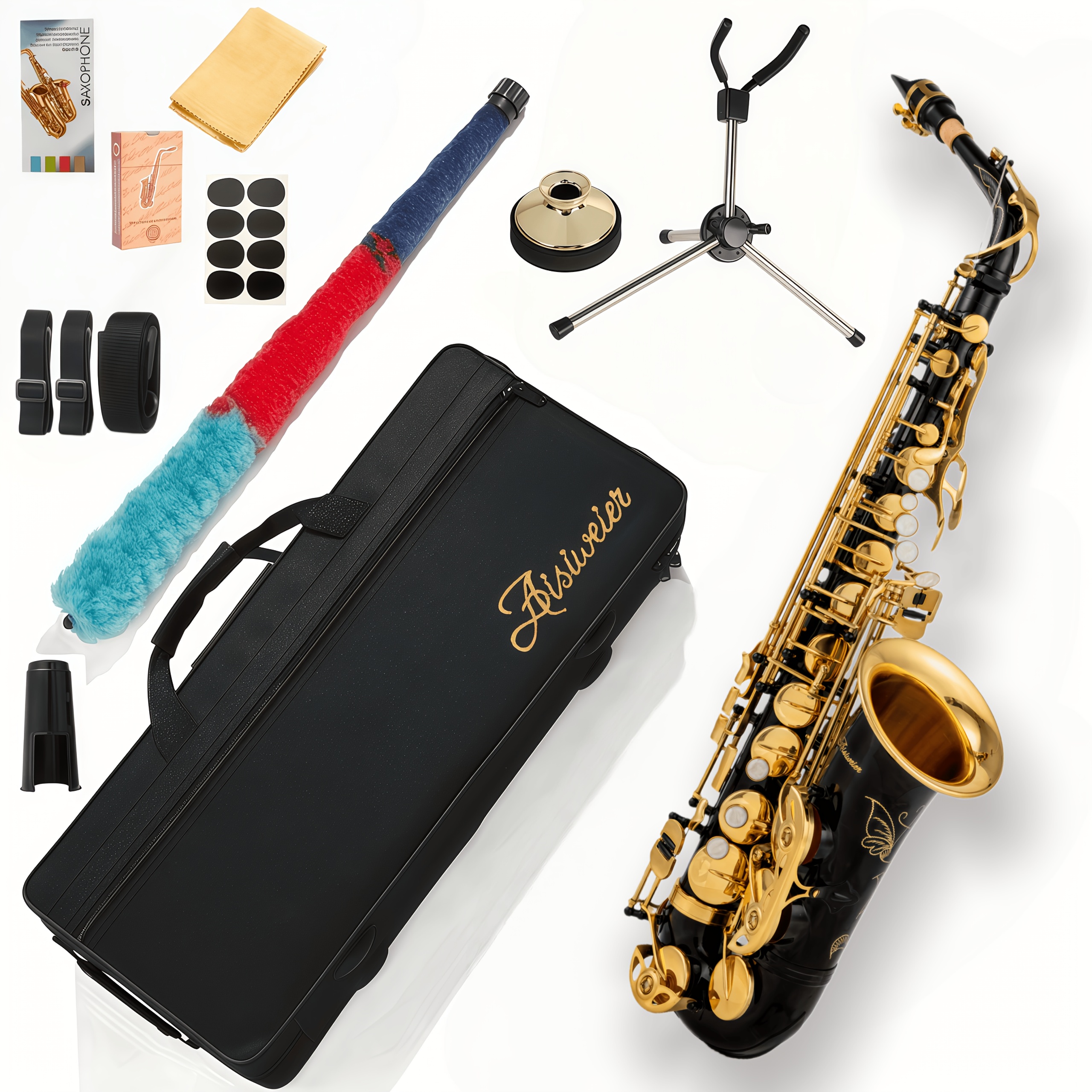 item picture professional     saxophone set hand carved   case and premium accessories brass material with black golden lacquer   suitable for beginners and professionals