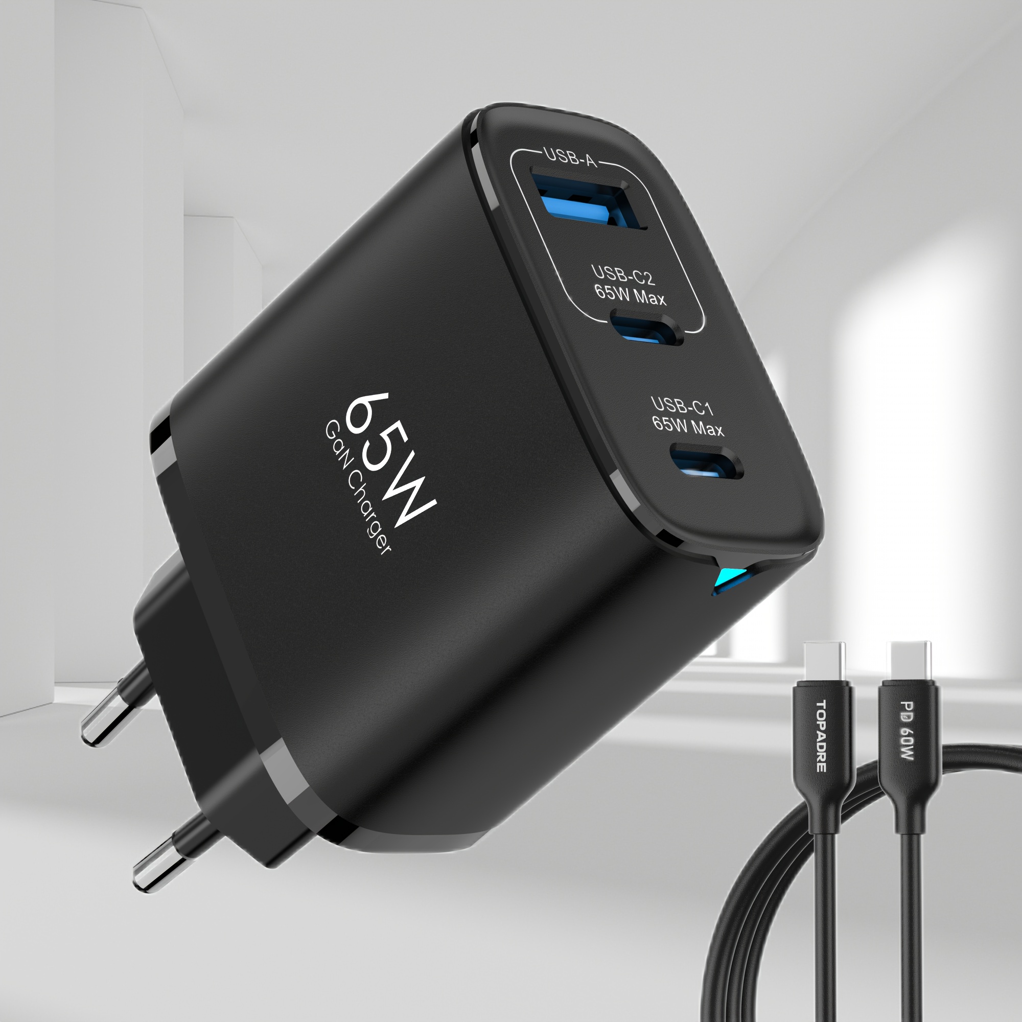 

65w Usb C Charging , 3 Port Gan Wall Charger, Compact Type C Charger, Fast Charging, For Iphone Pro/ Max, For S24/s23, 65w Fast Charging Stand Package. (including Usb C Cable), Alrose