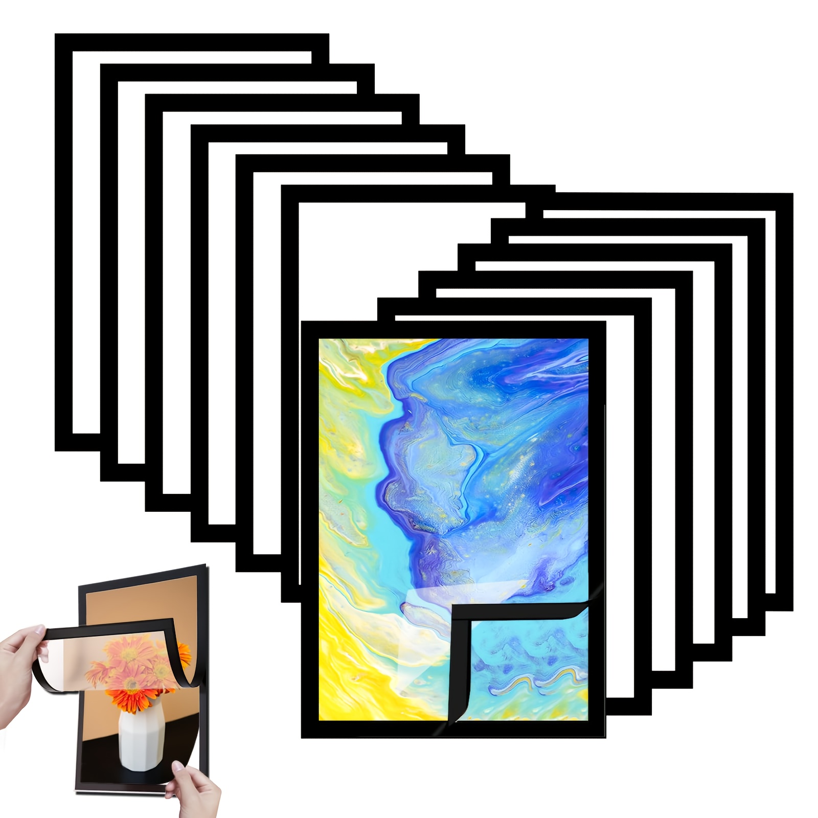 TEMU 12pcs Frame Set, 40x40cm/15.7x15.7inch Magnetic Diamond Picture Frame For 13.7x13.7inch Pictures, Self-adhesive Picture Frame Canvas Picture