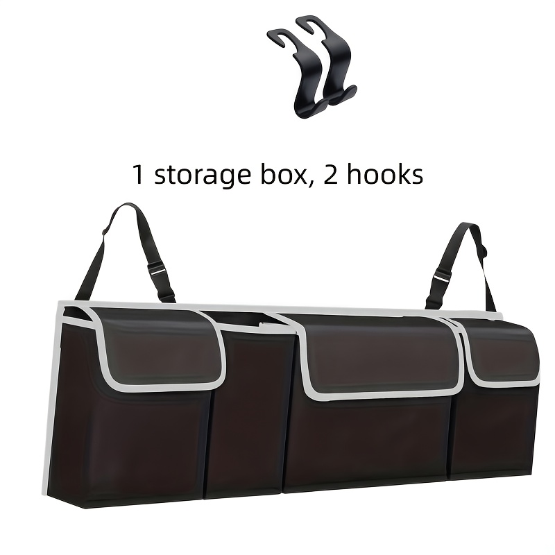 TEMU 3pcs Set Includes 1 Trunk Storage Box   2 . Oxford Material Multi-functional Car Trunk Storage Box With 4 Large Pockets And 3 Adjustable Straps.