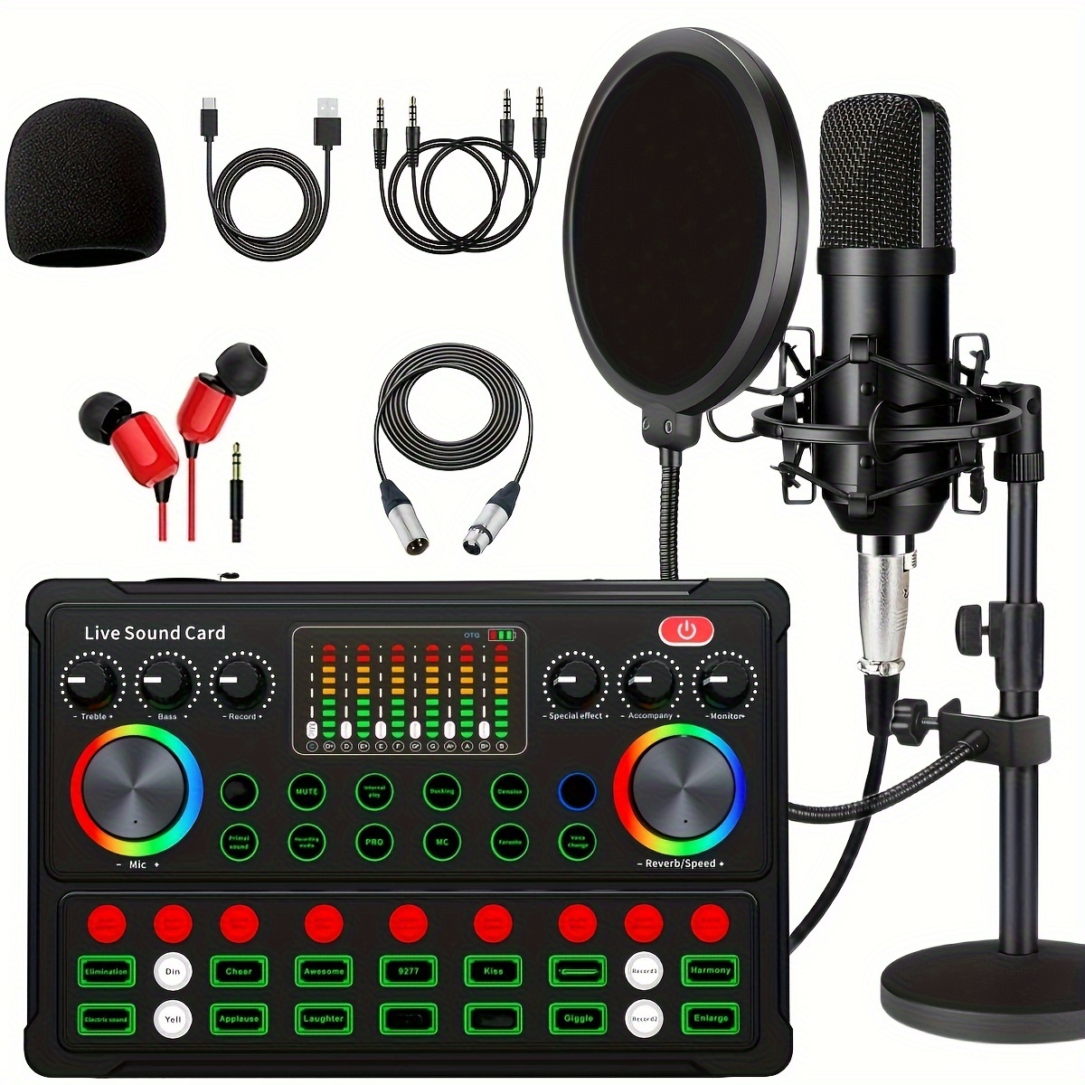 

1 Set Podcast Equipment Bundle, Xlr Podcast Microphone Bundle, Voice Changer With Adjustable Mic Stand, Studio For Smartphone, Pc, Dj, Video Recording, Streaming, Gaming And Singing