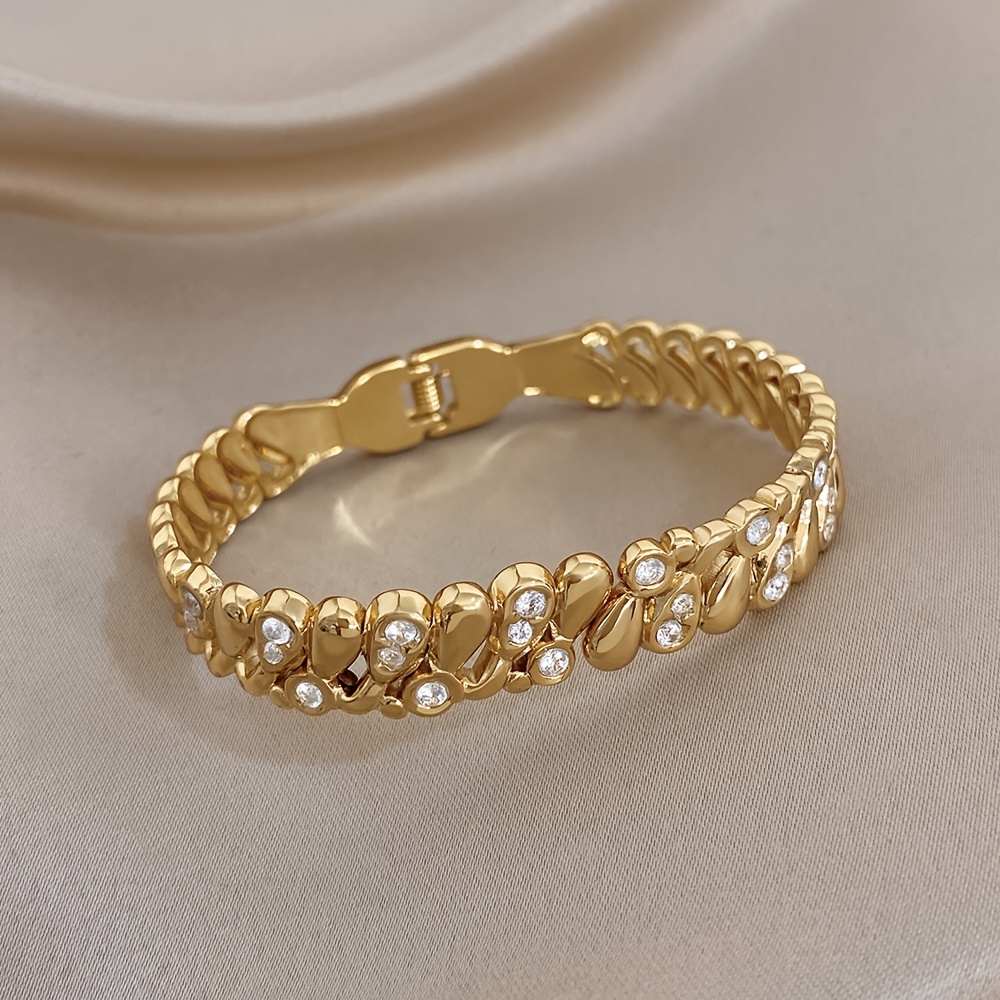 Unique Teardrop-Shaped Wave-Inlaid Stainless Steel Bangle