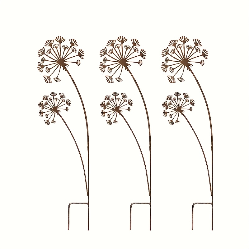 TEMU 【2d Flat】 [2d Flat] 3pcs Dandelion Iron Garden Plug Set. This Retro Style Dandelion Iron Plug Set Of Weather-resistant Steel, With A Height Of