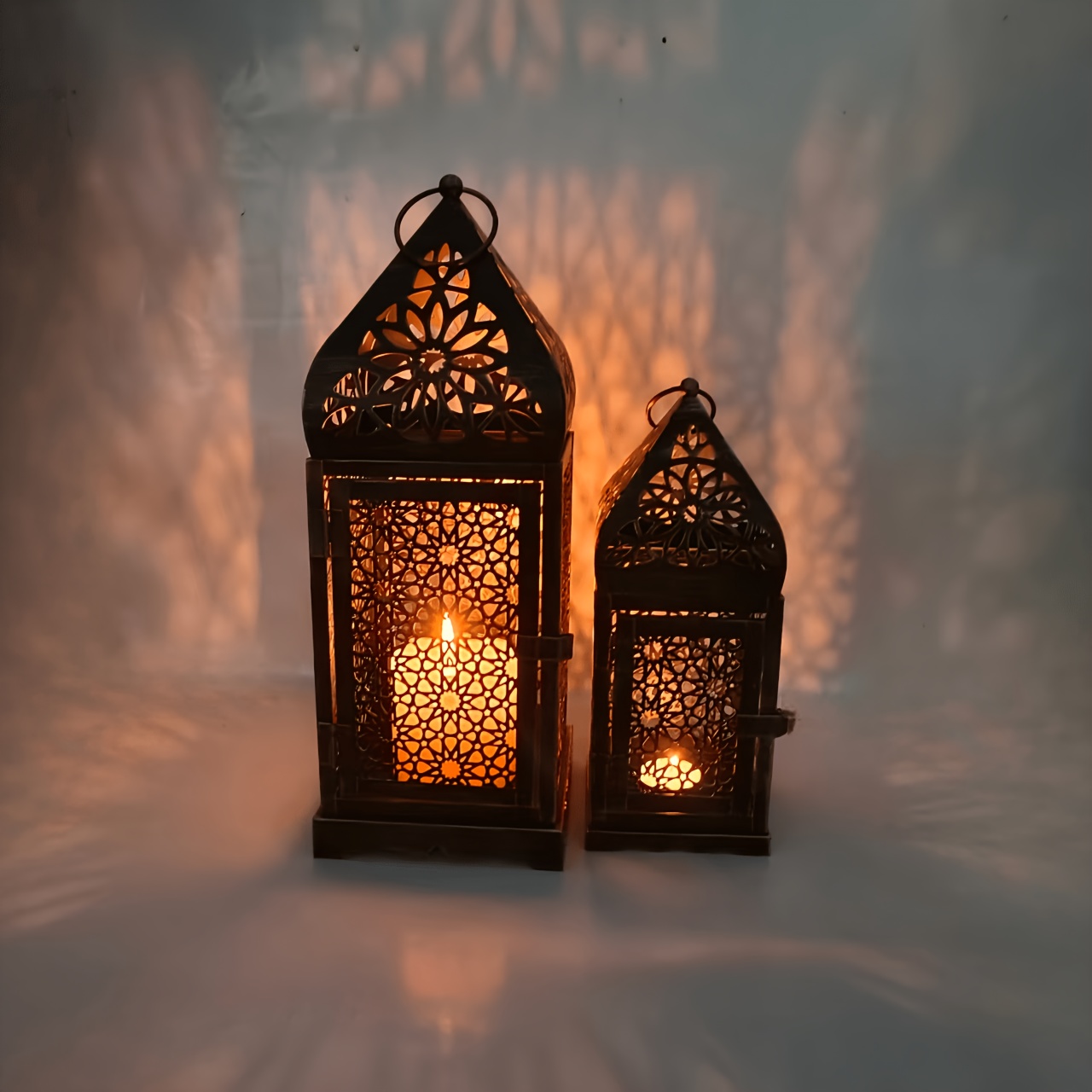 TEMU 2pcs Vintage Moroccan Candle Lantern Set Hanging Metal Decoration For Wedding Patio And Ramadan
