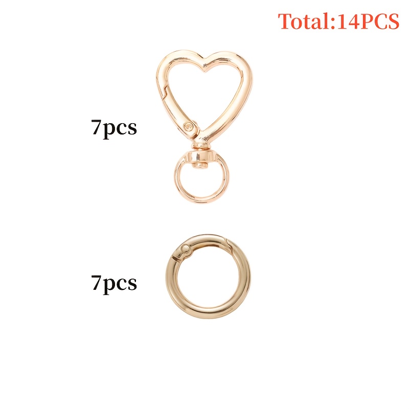 E-shop 14-teiliges Herzförmiges Metall-Schlüsselanhänger-Set (7 herzförmige Federn und 7 Öffnungsringe) - Robuster Öffnungsdesign-Drehverschluss,