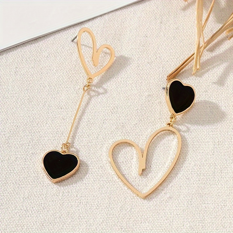 Double Heart Asymmetric Dangle Earrings Alloy Jewelry Gift