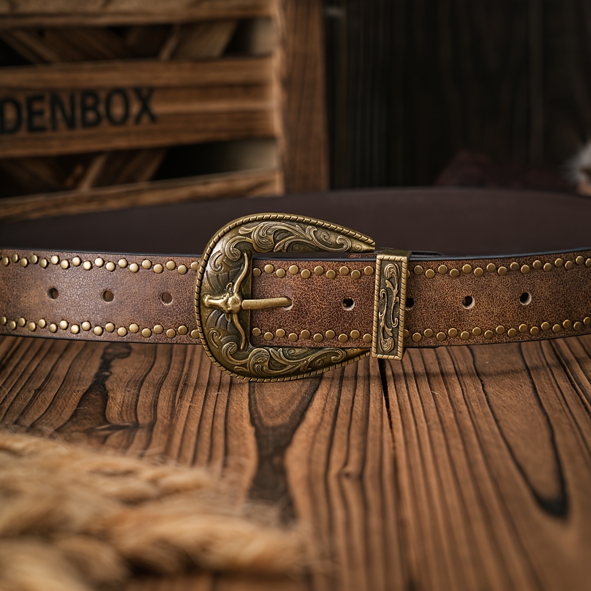 Bh Boho-chic Embossed Belt - Pu With Rivet Detail, Alloy Clasp For