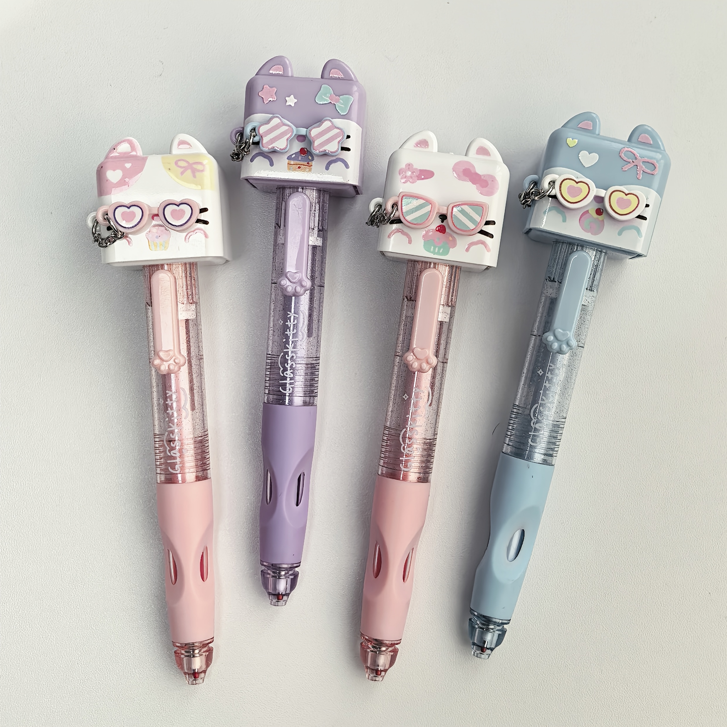 TEMU Set da 4 penne a gel 0,5 mm con gatto con occhiali , penna con clip a forma di magnetica con design occhiali , penna creativa per scrittura,