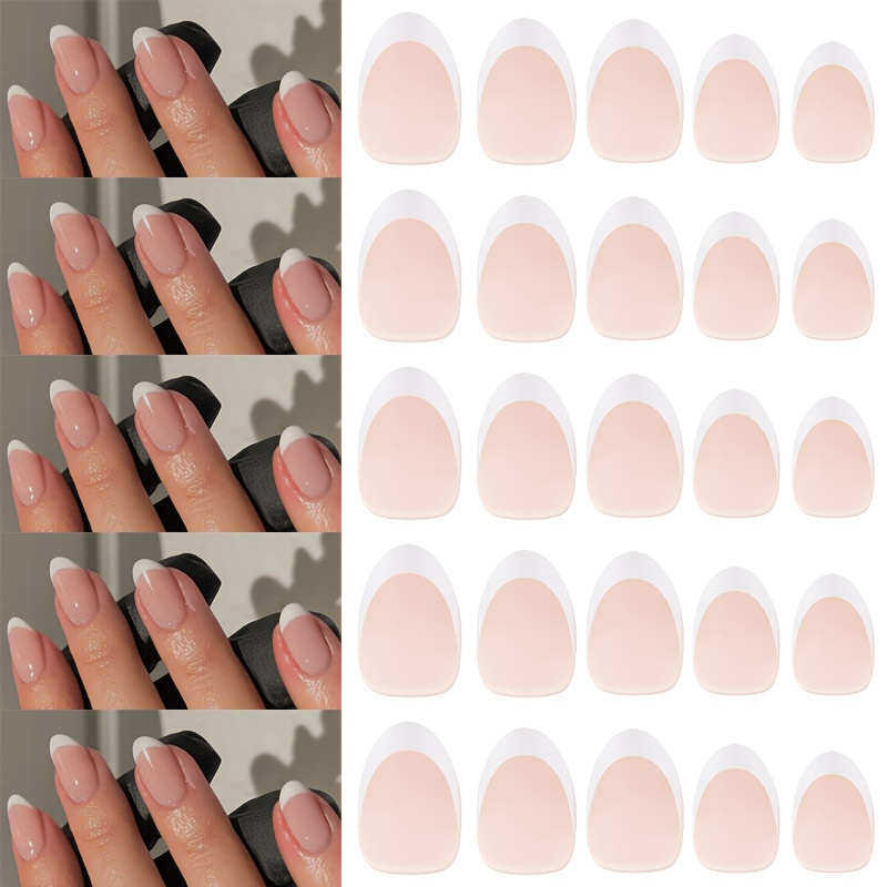 120pcs Short Oval Press-on Fake Nails, Apricot And White French False Nail Tips, 12 Size Options, Full Cover Artificial False Nails For Women, - Durable & Reusable Natural-looking Women's Nail Art