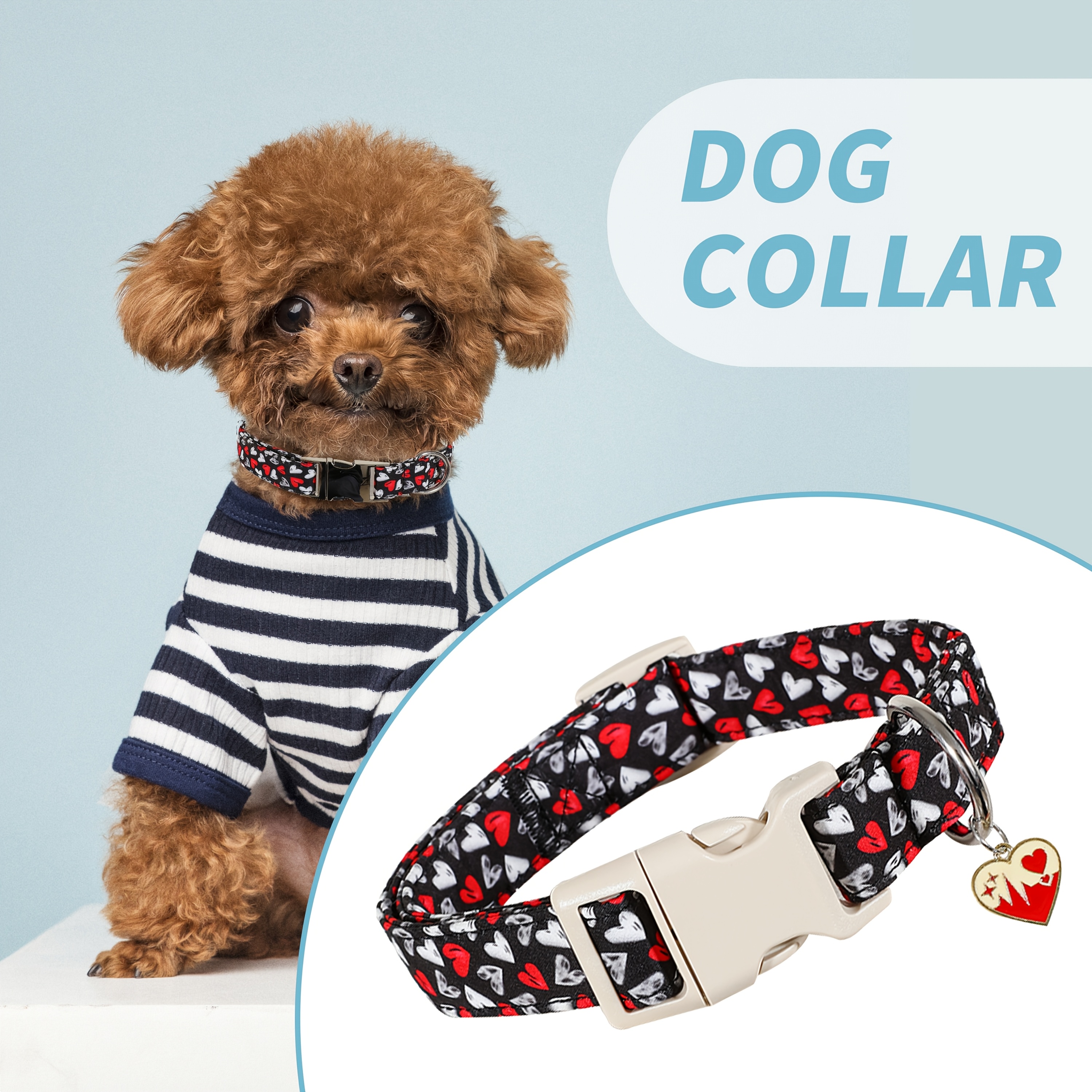 Valentine's Day Heart Pattern Dog Collar with Metal Pendant