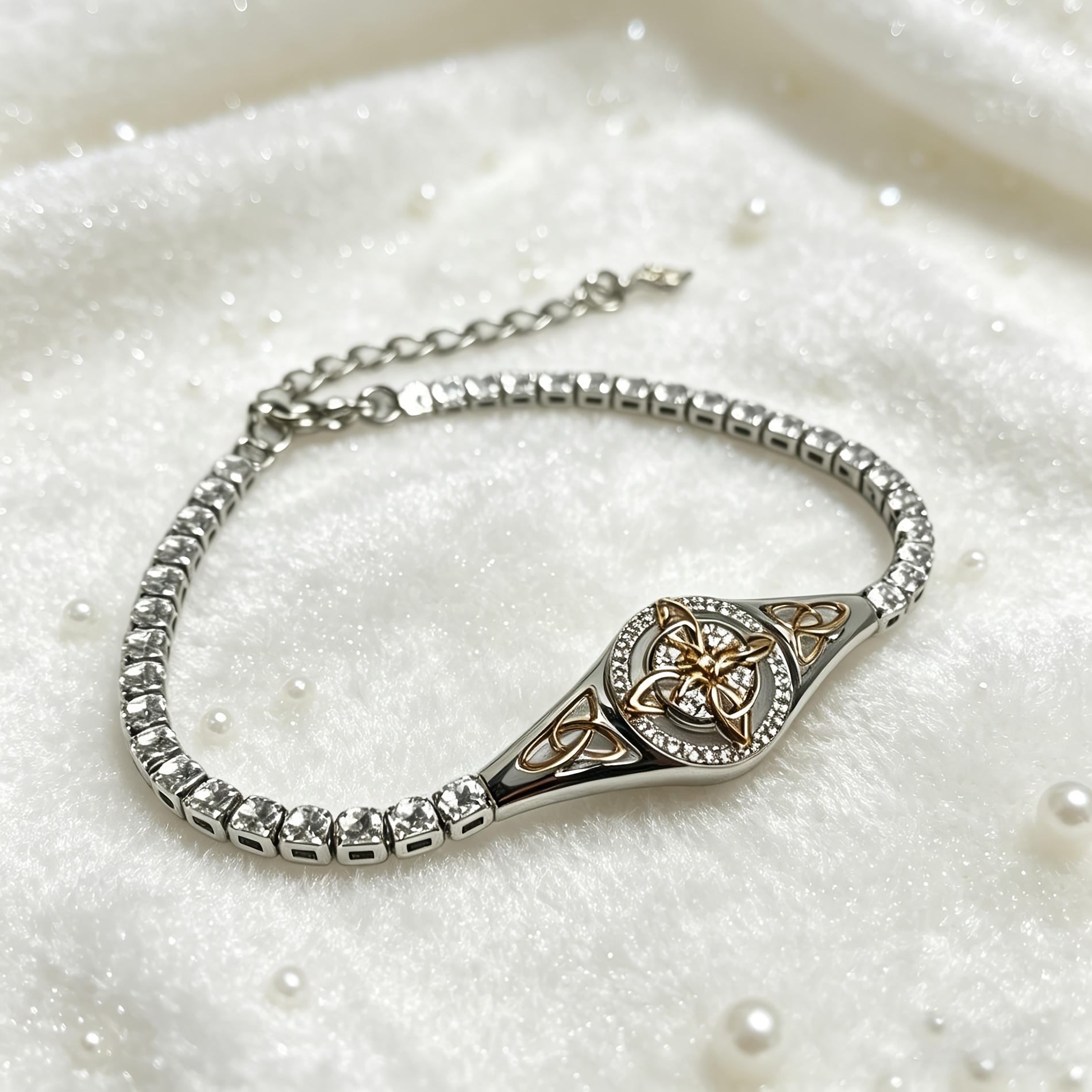 TEMU 1pc Adjustable Dual-tone Celtic Knot Full Zirconia , Vintage Light Luxury Exquisite Sparkling, Suitable For Daily Commute And Dates, Ideal