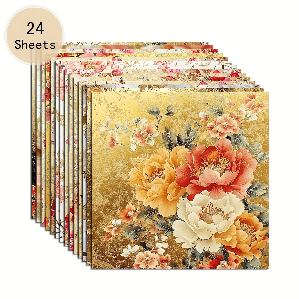 Image of 24 Sheets Of 6*6-inch Vibrant Cherry Floral Handmade Origami, Suitable For Diy Paper Crafts, Scrapbooking, Journals, Greeting Cards, Gift Wrapping, And Home Decor Artwork |