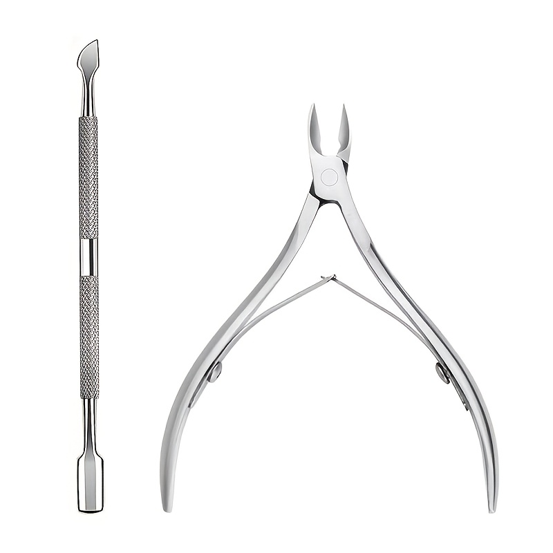 2pcs cuticle   stainless steel pusher tool set with sharp   and flexible double   nail cuticle pusher cutter pliers to dead skin