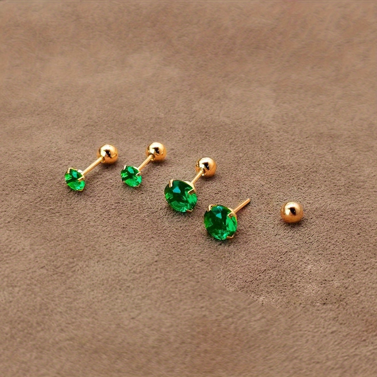 Classic Style Stainless Steel Green CZ Twist Ball Stud Earrings
