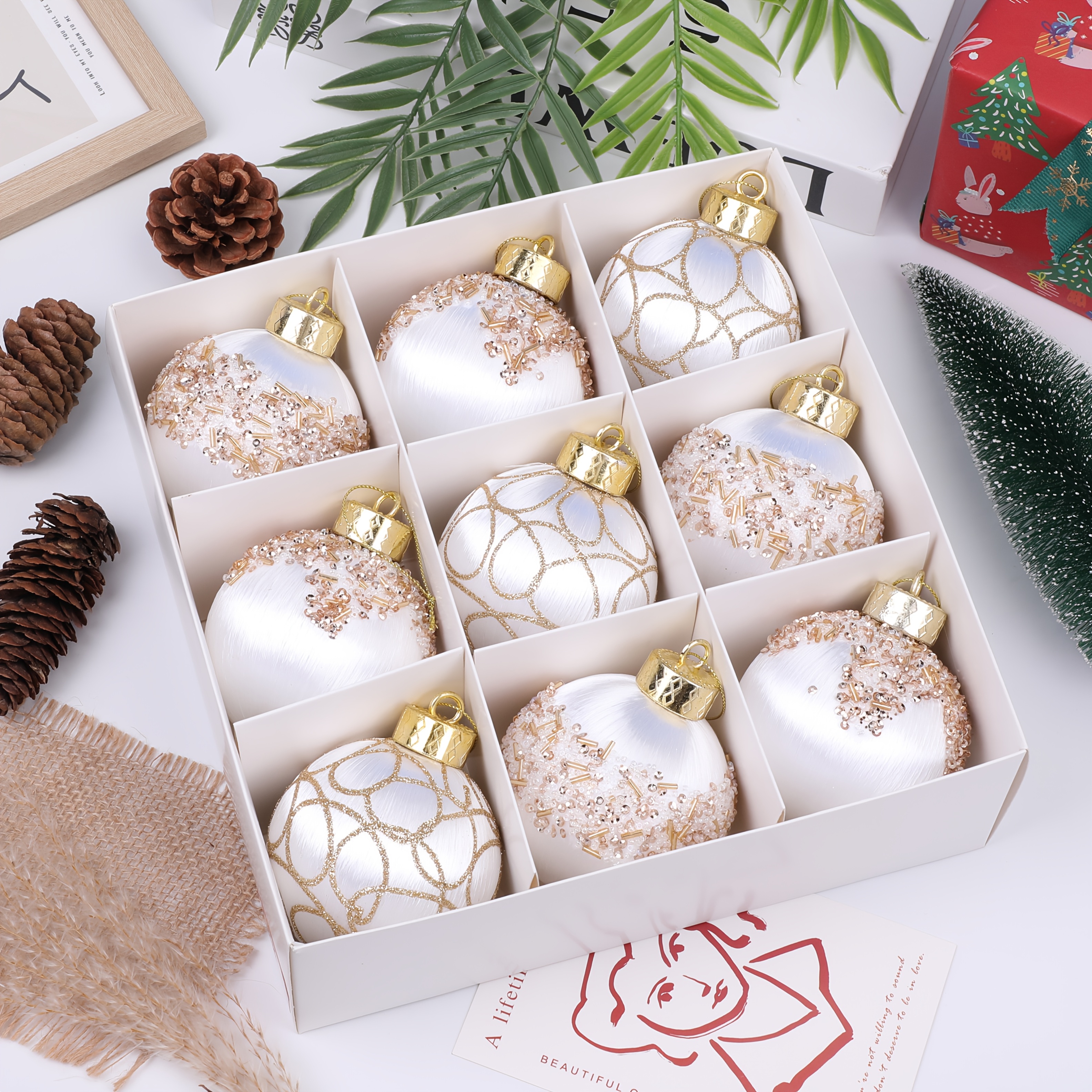 Image of A Set Of 9pcs Of 8cm New Sparkling Christmas Tree Toppers, Exquisitely Handmade Gifts Suitable For Christmas, Family Gatherings, Holiday Decorations, Wedding Arrangements, And 40 Other Occasions.