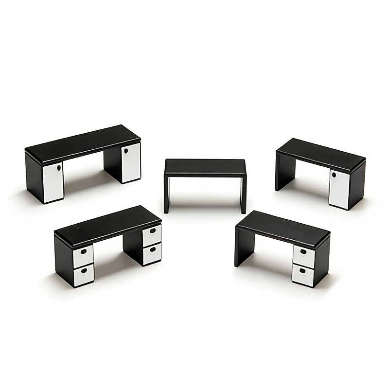 Image of 1/87 Scale Miniature Office Desk 5pcs Set | Architectural Model For Diorama | Office Scene Essentials | Train Model Accessory | 3d Printed Furniture | Collectible Miniature Scene | Creative Gift Idea