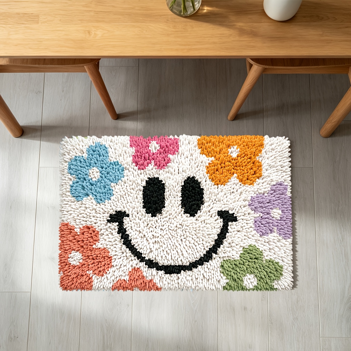 Black Smiley Face Crochet Carpet Set for Beginners