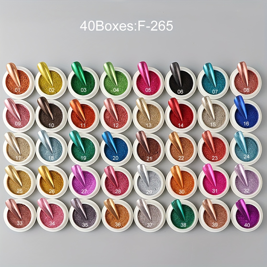 Image of 40 Boxes Powder - Iridescent Shimmering Multicolor Nail Dip, For Diy Nail Art, Manicure & Salon Use, Non-color-changing Mirror Glitter Powder For Nail Polish & Dipping Powders