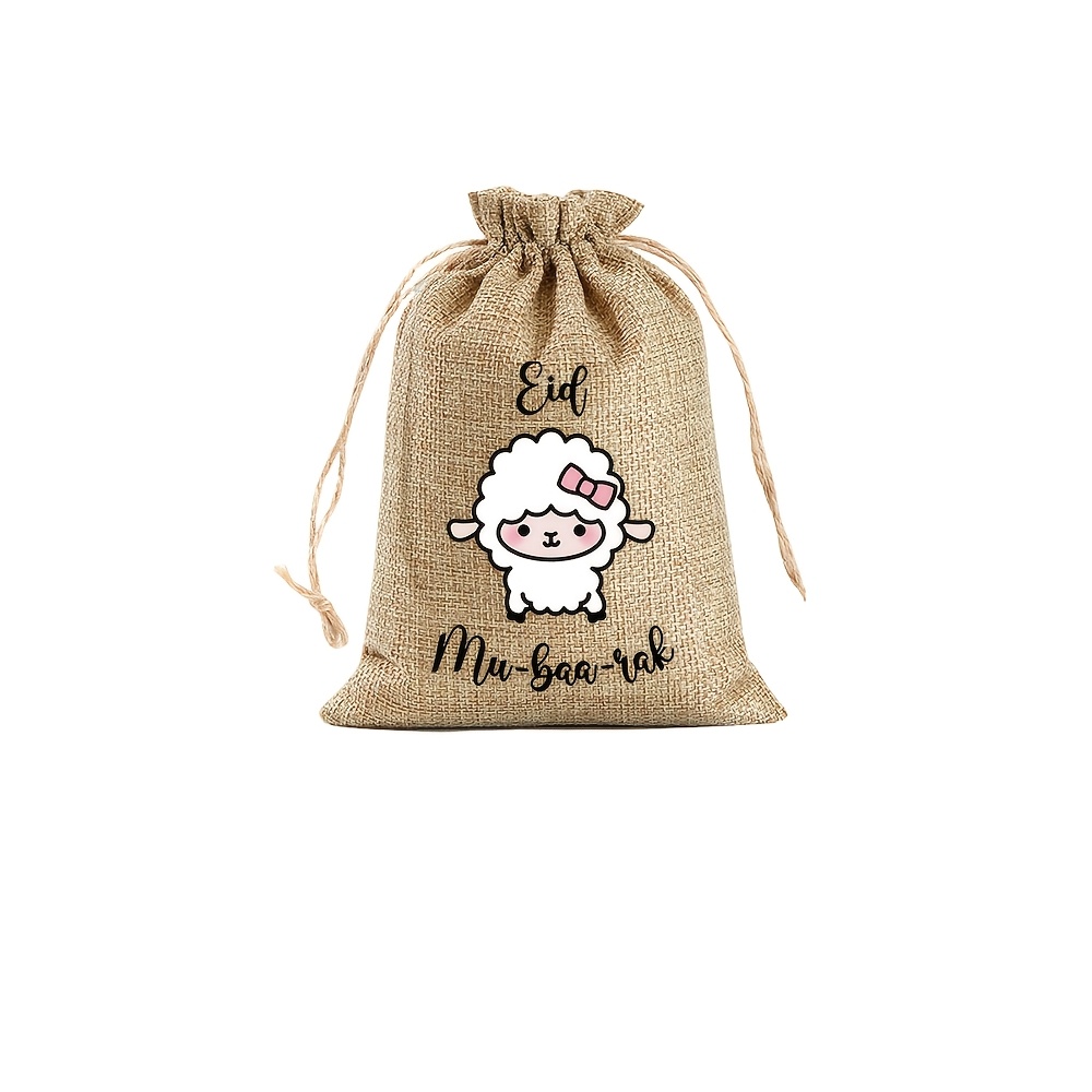 TEMU Lot de 5 sacs cadeaux en toile de jute avec pour l'Aïd , musulmans islamiques Kareem, Aïd , Aïd ul-, fête, Aïd Moubarak, décoration de table à