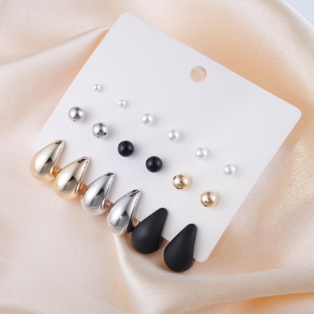 

18pcs Elegant & Cute Earrings Set, Stainless Steel Ear Needle, Hypoallergenic, With Pearl, Teardrop & Stud Earrings, For Women, Fashion Accessories