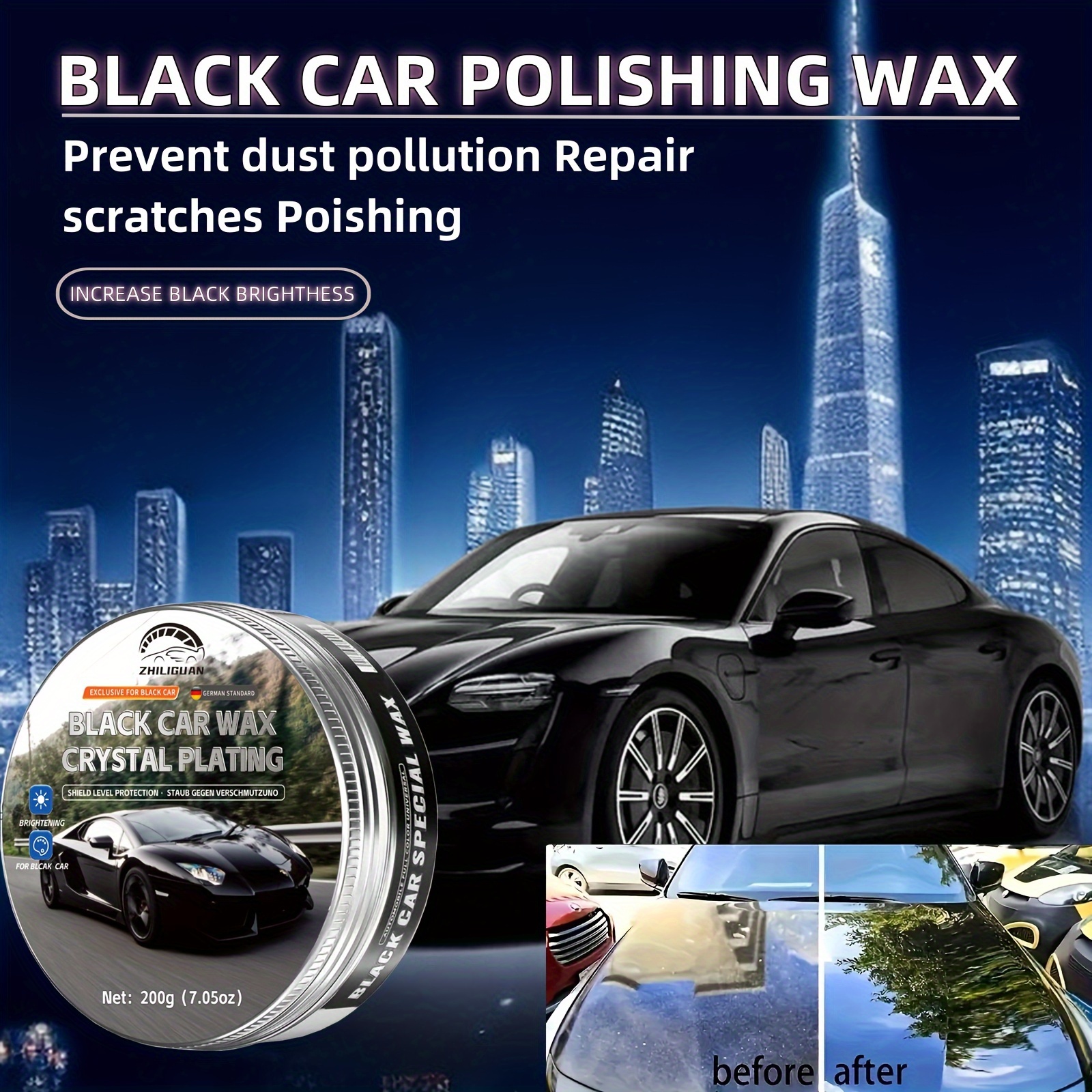 

Black Car Wax 200g - Universal Scratch Repair, Polishing, Coating And Maintenance Wax And Sponge Car Brightening Gloss Car Maintenance Anti-aging Car Wax