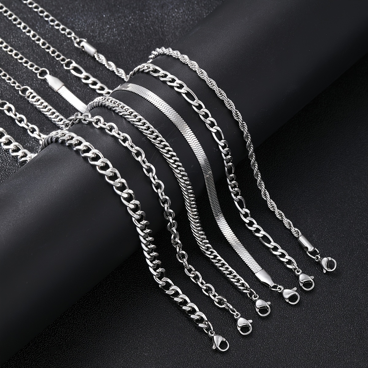 TEMU 6pcs Minimalist Stainless Steel Snake Chain Bracelet Set For Women And Men, Suitable For Vacation Parties, Dating, Holiday Gifts, And Everyday