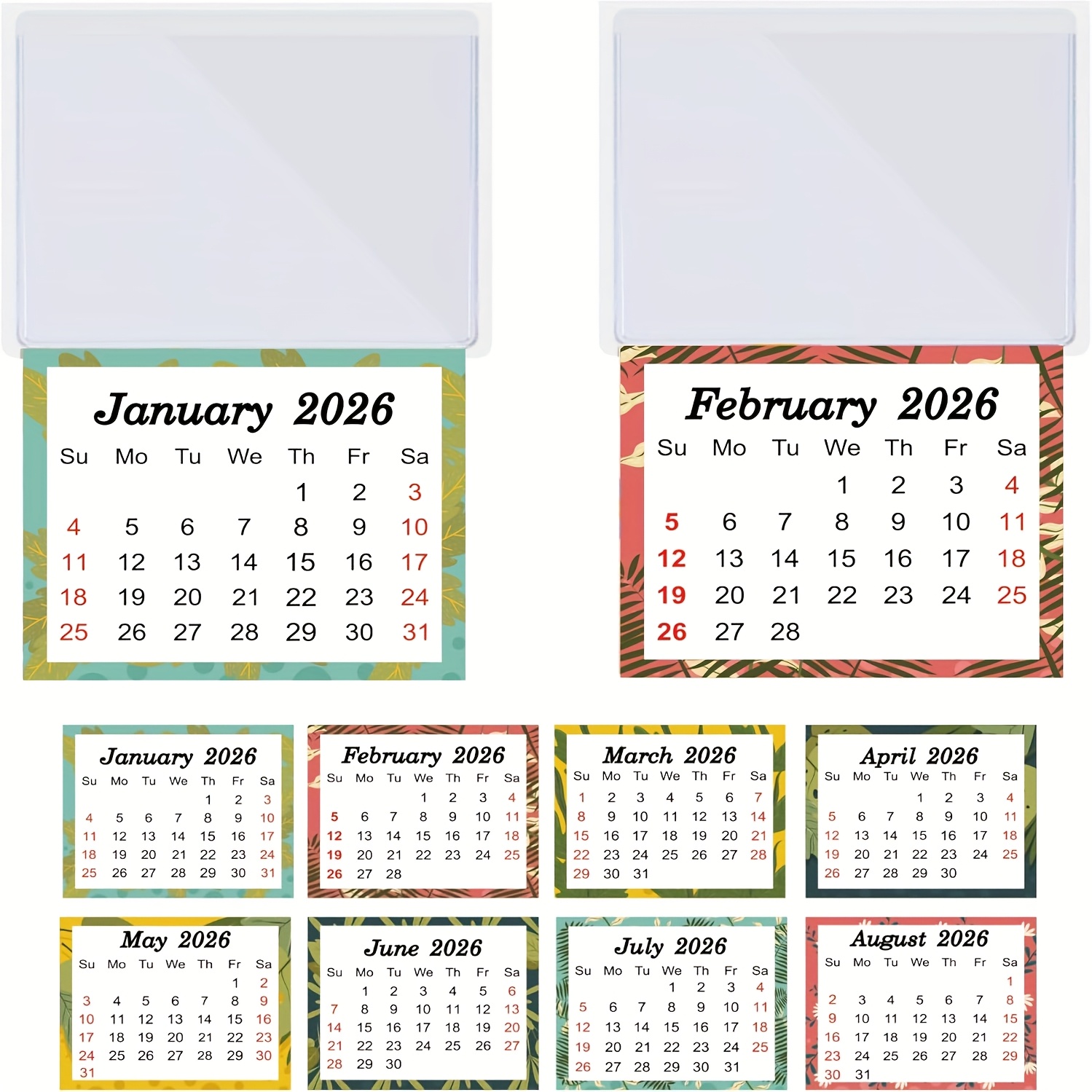 TEMU 5pcs 2026 Peel And Stick Calendar Stickers Hanging Mini Calendar Card Pocket Holders 2-in-1 Car Monthly Wall Desk Calendar For Auto Car Fridge