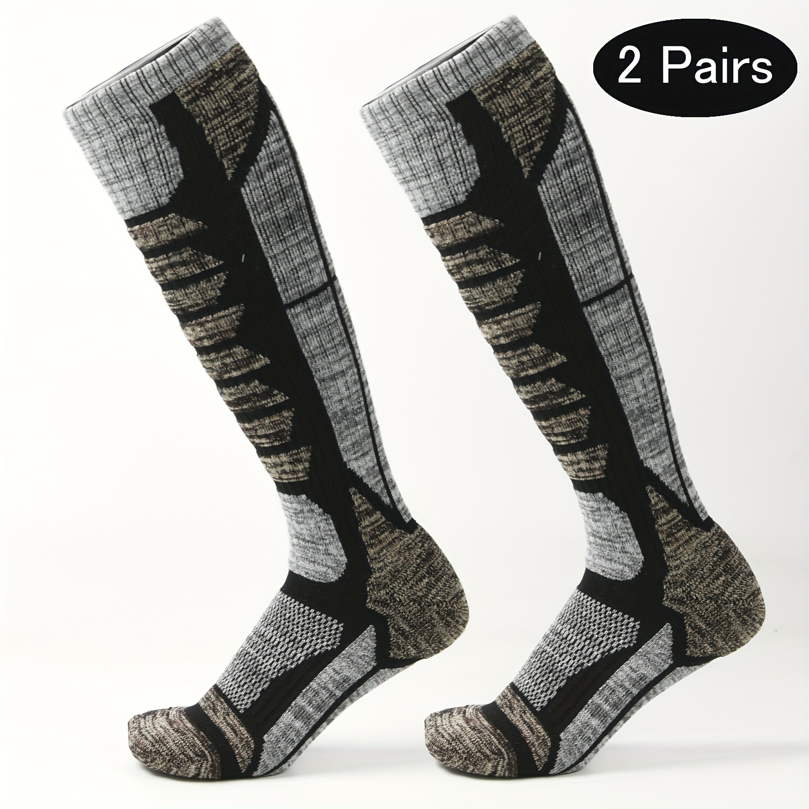 Image of Weierya 2-pair Ski Socks, Winter Warm Outdoor Sports Socks, Suitable For Skiing, Hiking, Snowboarding, And Mountaineering, Warm And Comfortable