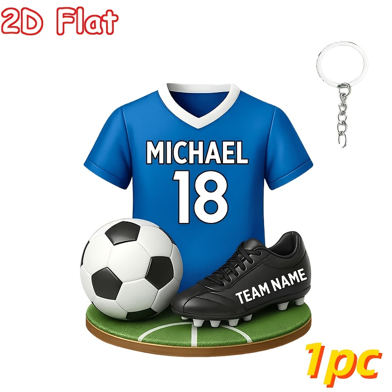 TEMU 2d Flat 1pc Sports Jersey Football Acrylic Keychain, Supports Custom Team Name, Name And Number, Fresh Field Elements, Soccer Fan Backpack Car