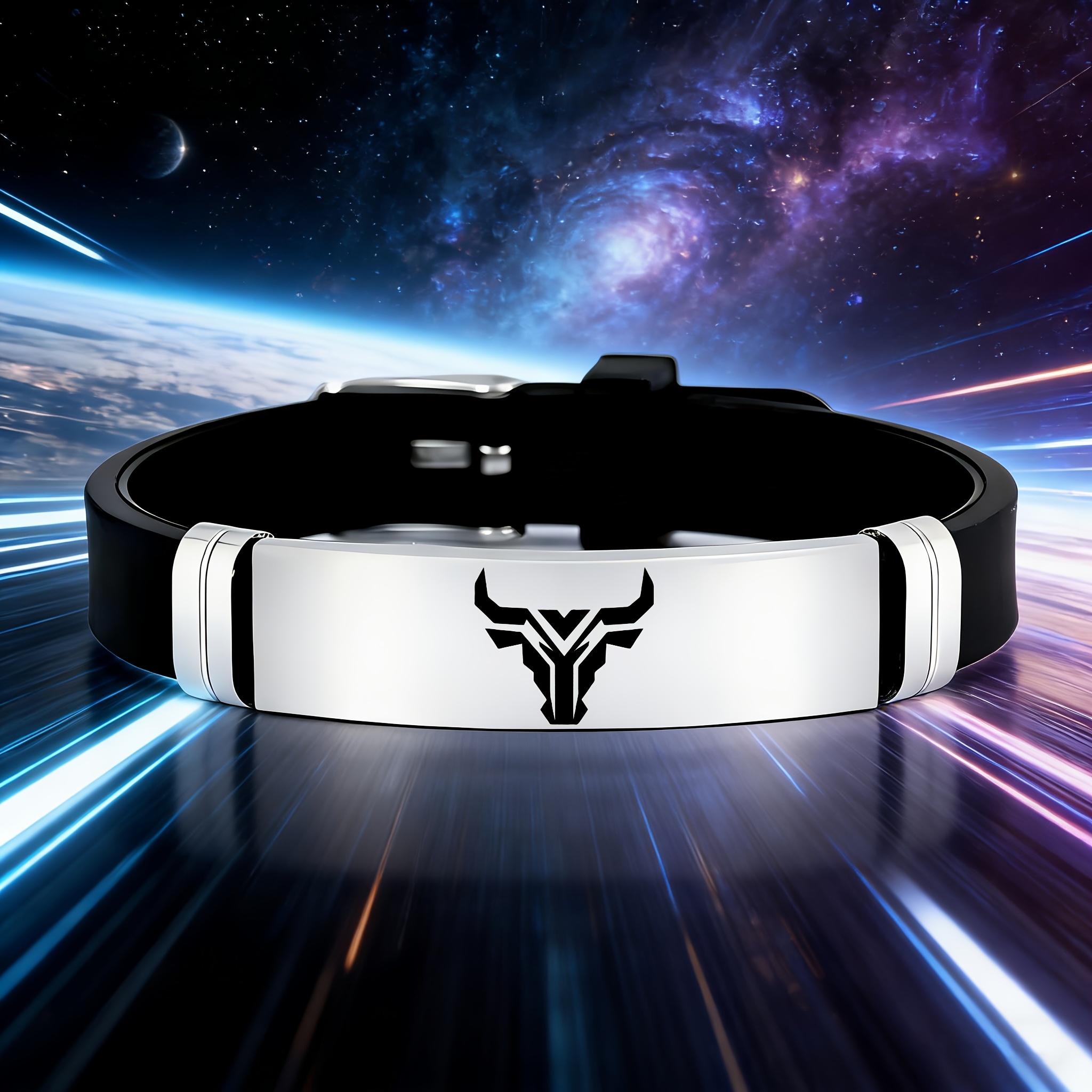 TEMU Mechanical And Stylish Design Accessory, 202 Stainless Steel Silicone Bracelet, Suitable For Daily Wear, A For Holidays, Birthdays, And