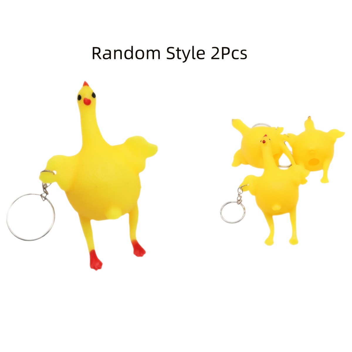 2pcs Funny Keychains Novelty Squeeze Laying Egg Chicken Toys Keyring Surprise Kids Children Toys .random Color