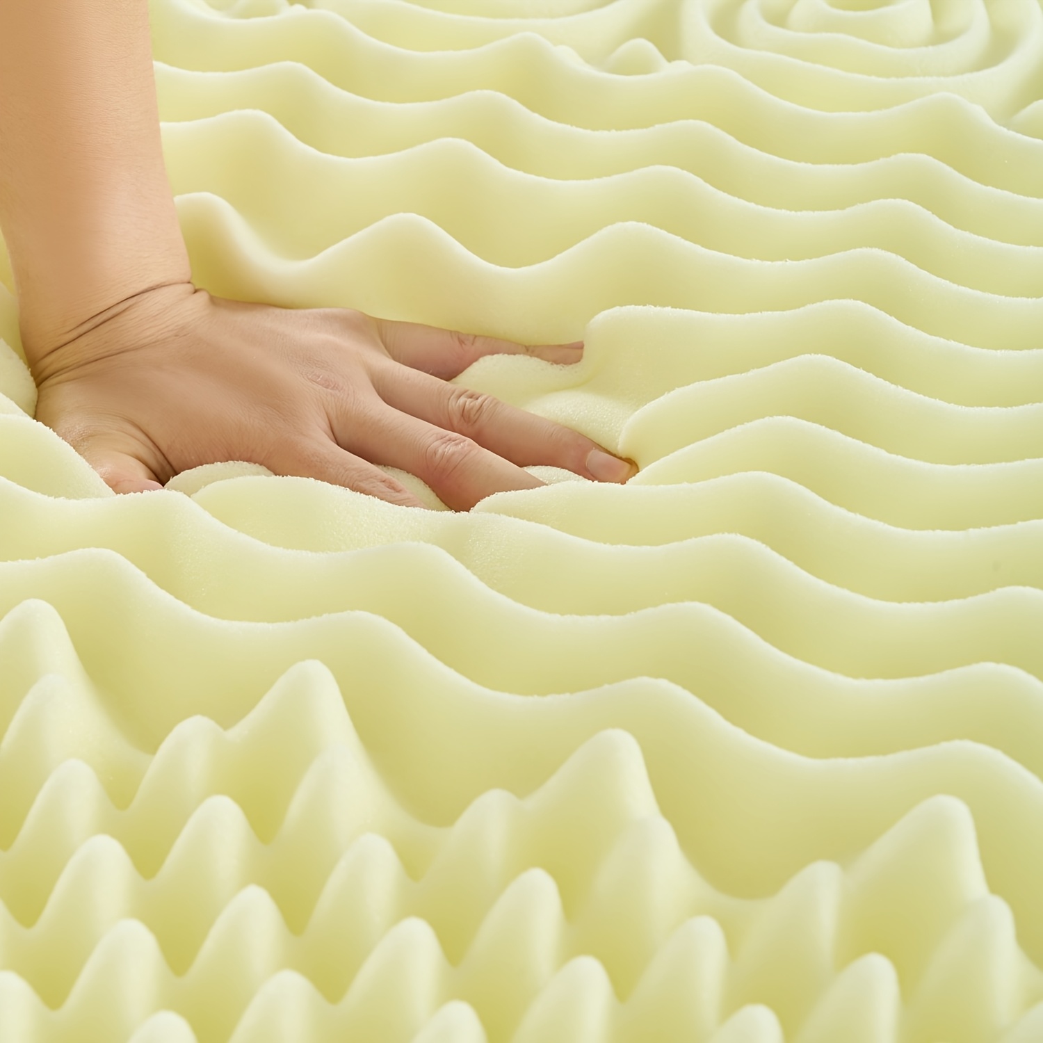 Image of 100% Memory Foam Mattress Topper, Cushioning Pad, 7cm, 7-zone , Breathable Honeycomb Structure, Providing And Support, In Blue Or Yellow.