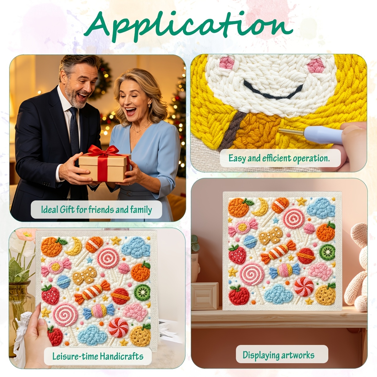 Framed Punch Needle Starter Kit with Delicious Candy Design
