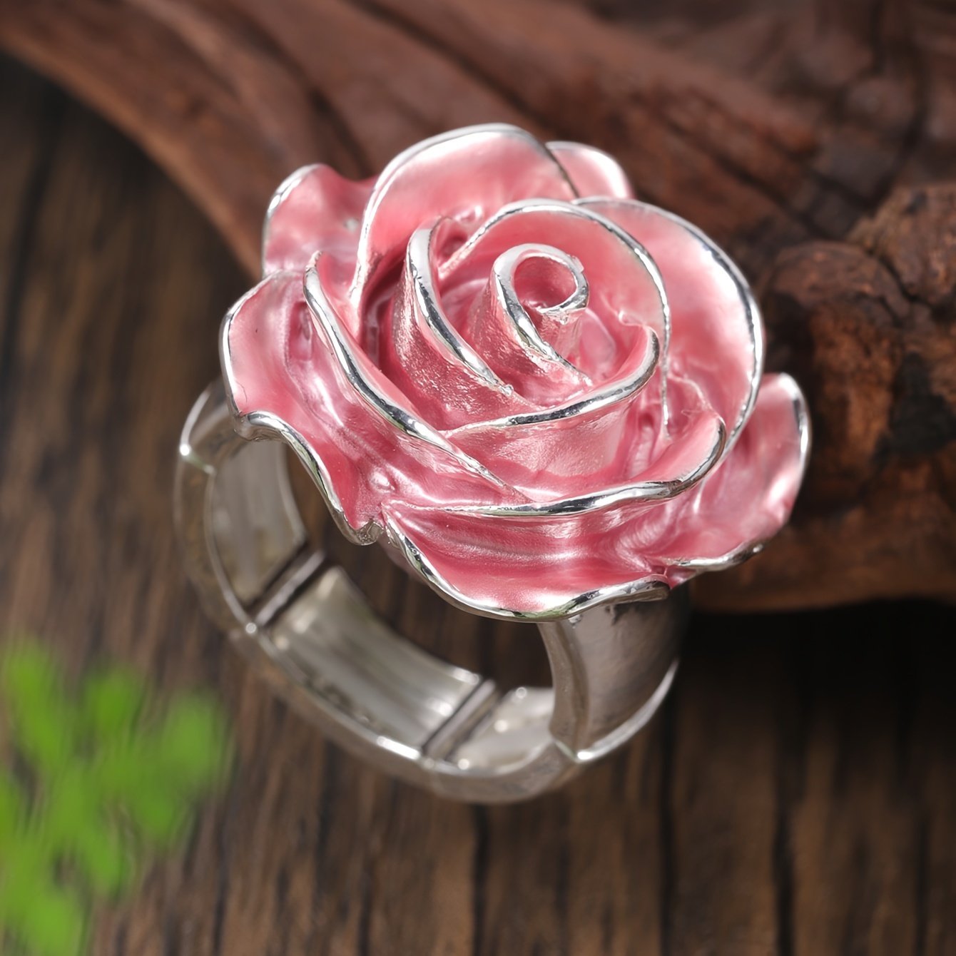 E-shop Ein stilvoller Stretch-Ring aus Zinklegierung mit künstlichem Emaille-Blumenmuster, einfache Design, eleganter Herbst-/Winter-Ring für Damen,