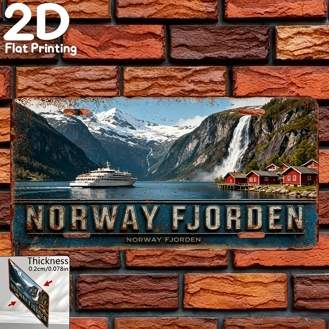 TEMU 2d Flat, 2d Flat - 2d Printed On A Flat Surface, Single Piece, Vintage Sign, Decorative Plaque And Ornament (15.24cm X 30.48cm), Fjord City,
