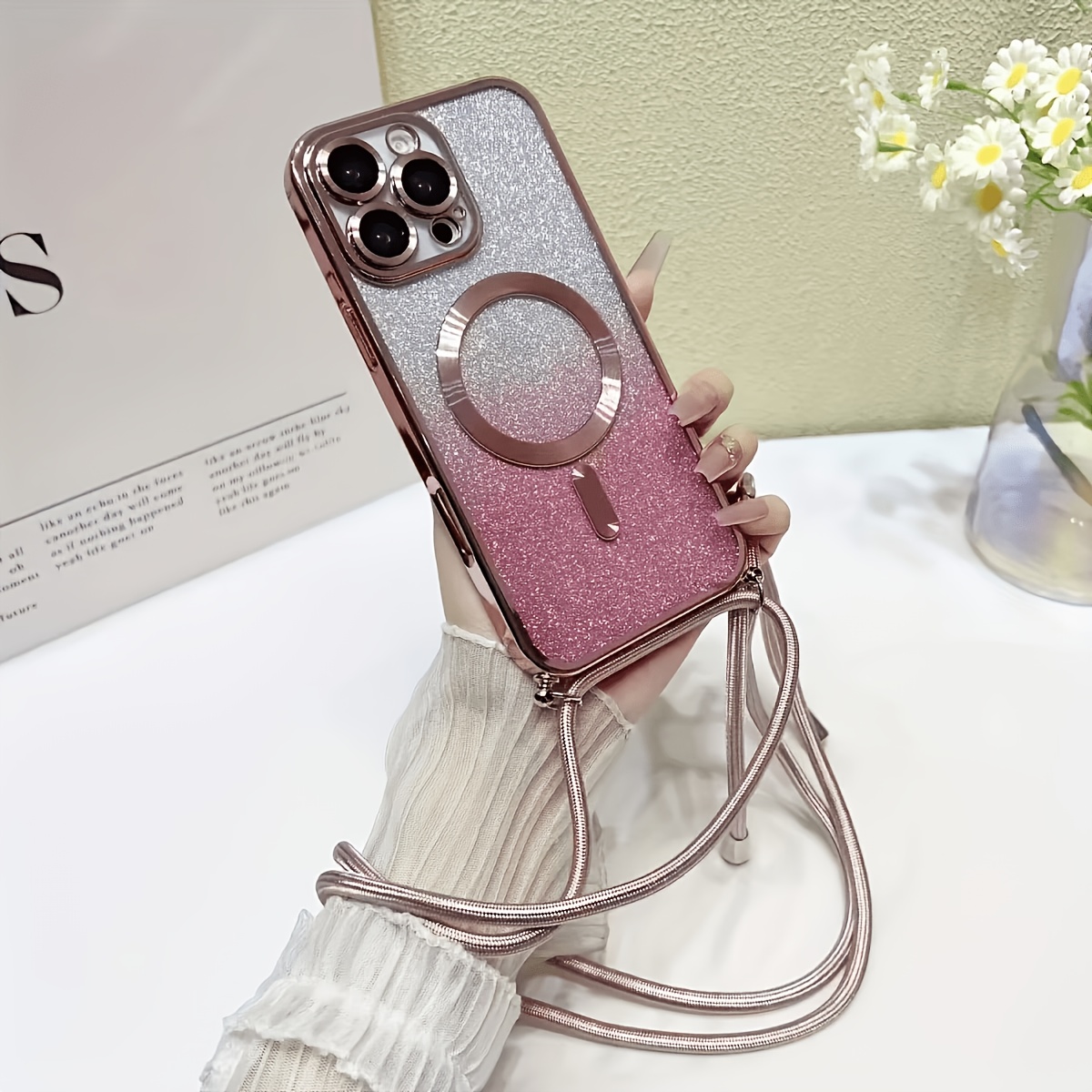 TEMU para teléfono: magnética de de con diseño de correa ajustable para protección anticaídas. para iPhone 17 Pro Max. protector de lente y correa