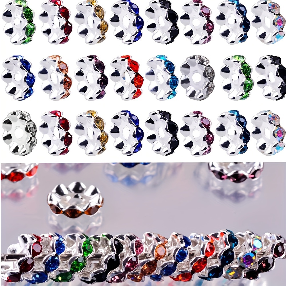 

100pcs Rhinestone Beads 12mm For Pens & Bracelet Jewelry Making, Glitter Wave Diamond Crystal Beadable Spacer Bulk Assortment