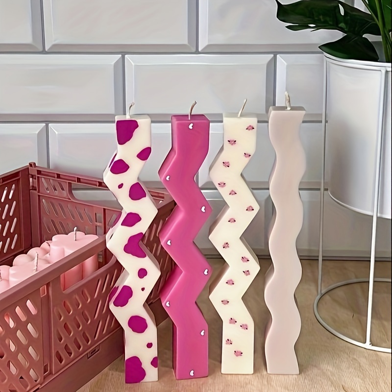 

2pcs 3d Pillar Stand Long Wave Candle Making Silicone Molds, Strip Geometry Special Shaped Silicone Mold For Candlesticks Aromatherapy Plaster Ornament