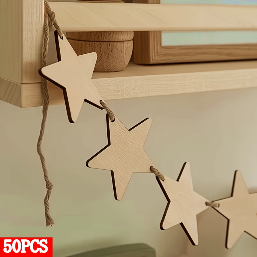 TEMU 50 piezas de decoración de madera con forma de de agujero para pintura DIY, , decoración del hogar, puerta, , , boda, colgante de madera para
