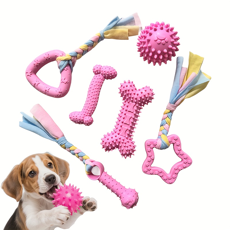 6pcs durable rubber dog chew toy set colorful themed toys dental cleaning toys interactive chew toys 6pcs