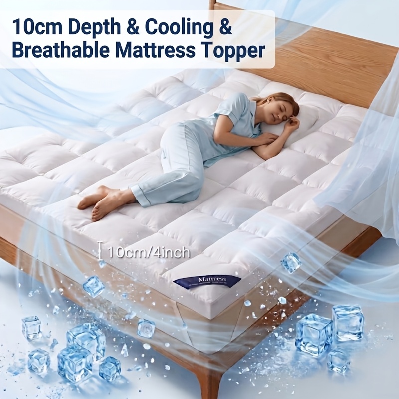 TEMU 1pc Hotel Quality Mattress Topper, 10cm/4inch Depth, Breathable Bedding, Comfortable Sleep All Night, Extra Fluffy, 4 Elastic Anti-slip Corners,