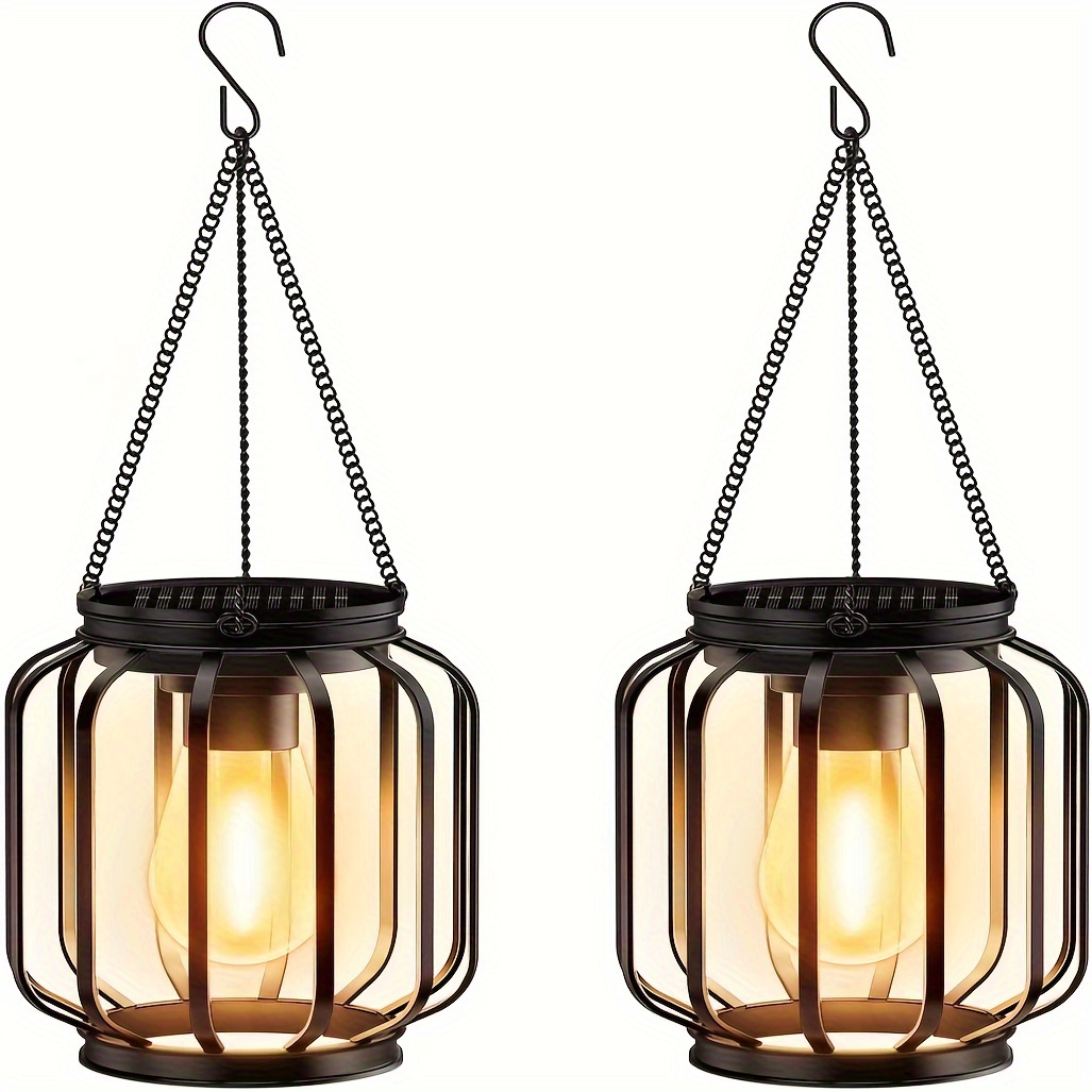 E-shop 4/2er Pack Hängende LED Solar Laternen für Draußen, Metall Solar Laterne mit weißer LED Glühbirne, IPX5 Solarlicht für Terrasse, Rasen, Balkon,