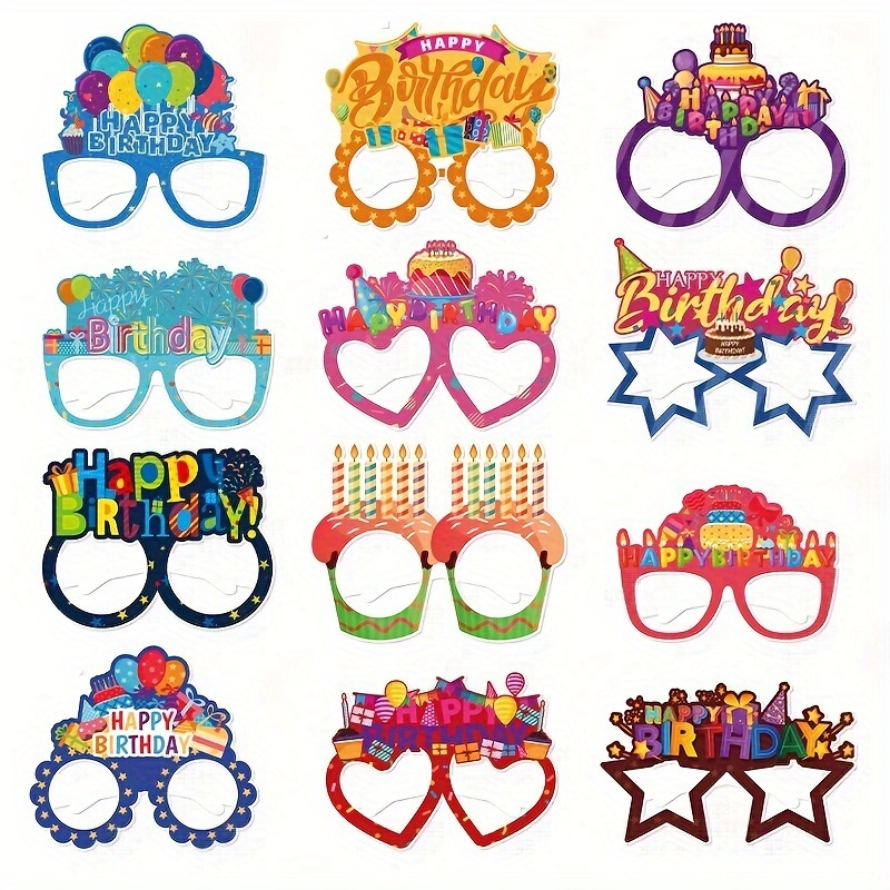 

12pcs, Birthday Party Glasses, Assorted Designs, Colorful Happy Birthday Eyewear For Party Dress Up & Photo Booth Props