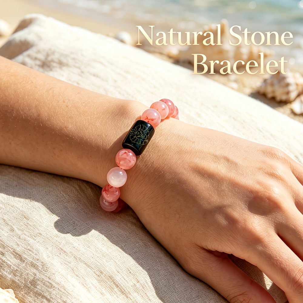 Natural Agate Stone Beaded Bracelet with Lion Head Design
