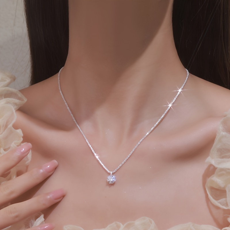 

Silvery- Zirconia Pendant Necklace - , For Women