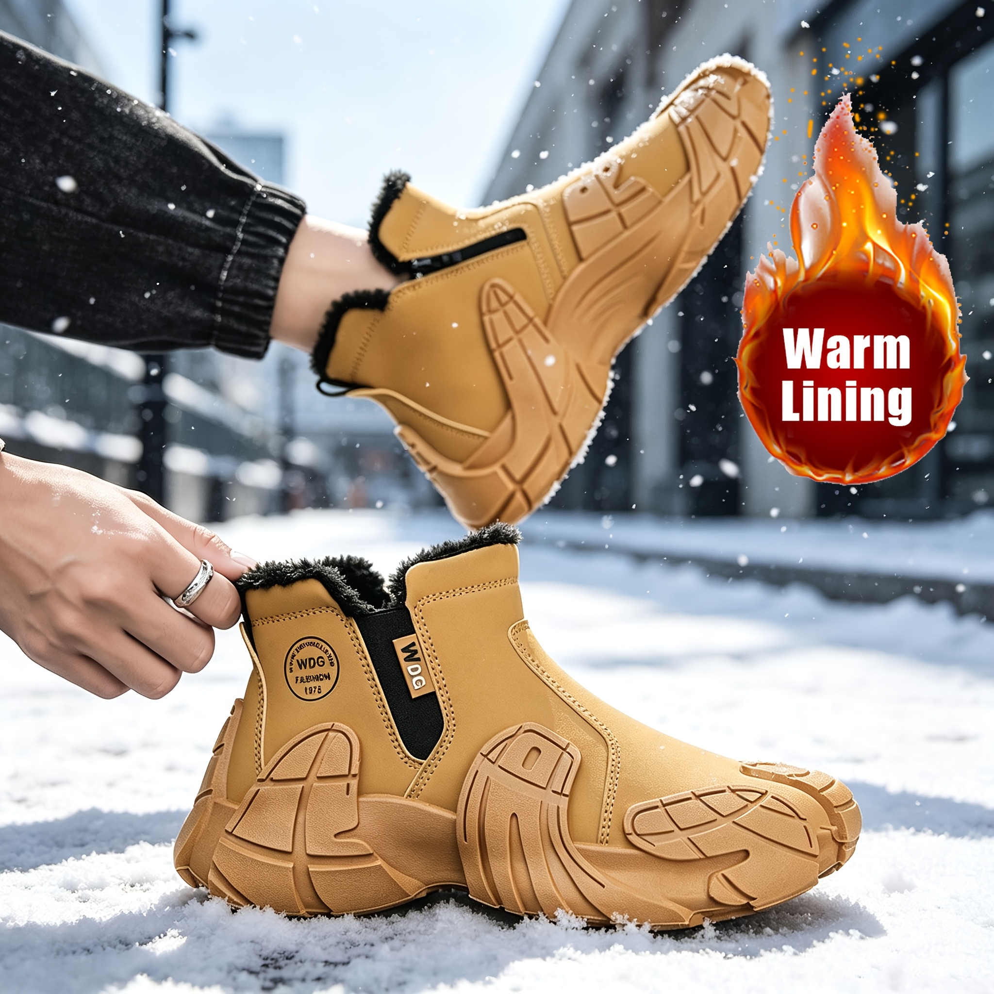 Solid Color Trendy Men Snow Boots, Rugged Outdoor Functional Shoes
