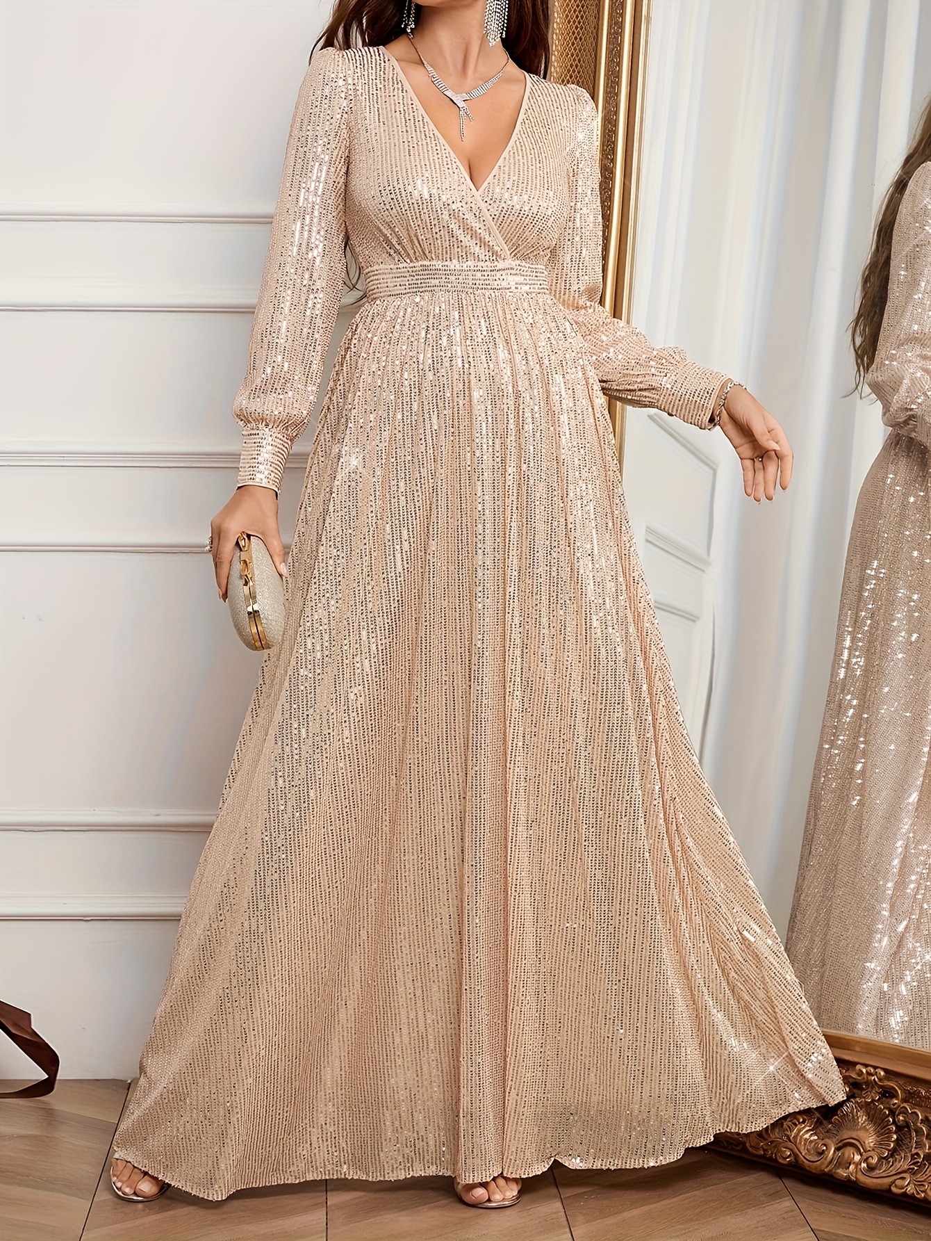 knee length dresses for ladies WholesaleEvening Party Dress Plus Size Long Sleeve Side Split main image 1